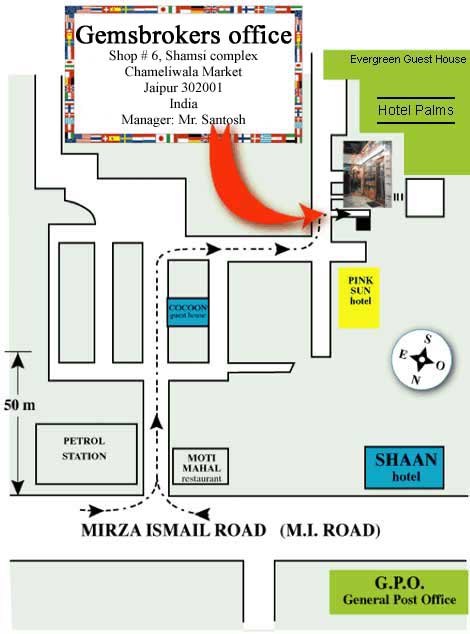 Access map to Gemsbrokers office in Jaipur, India